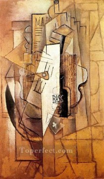 パブロ・ピカソ Painting - クローバーのようなボトルベースギター 1912 年キュビズム パブロ・ピカソ